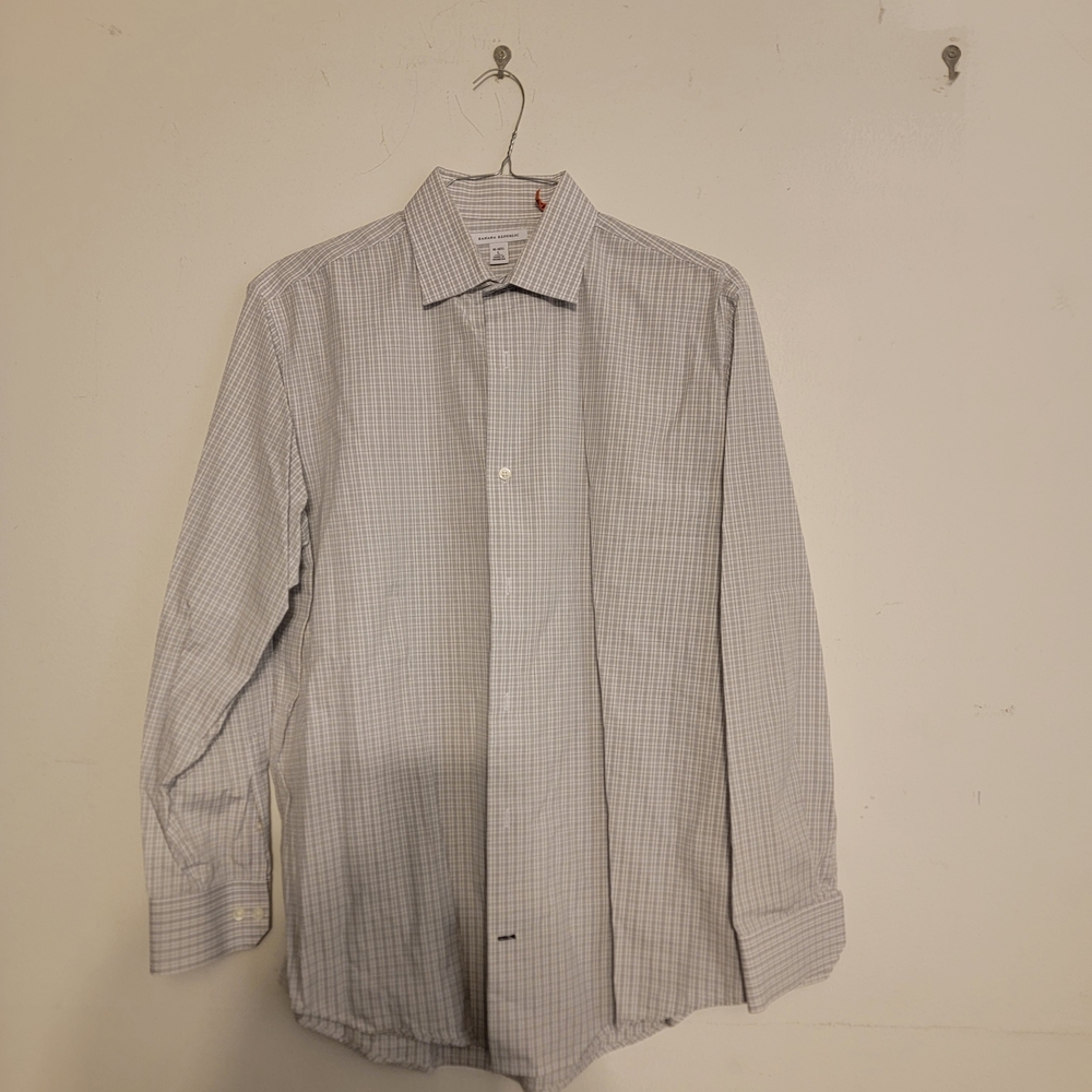 Banana Republic White and Light Blue Micro-Check Dress Shirt